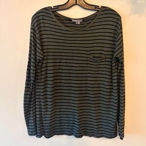 VINCE Striped Long Sleeve Tee - Green & Black